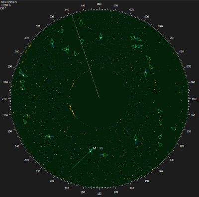 Aperçu d’une simulation PATMAR (rendu radar)