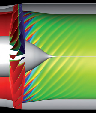 Simulation of the shock waves propagation upstream of a fan