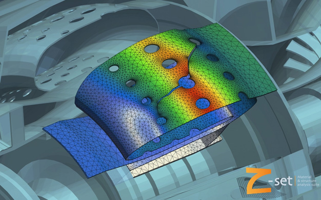 Simulation numérique d'une propagation de fissure, menée avec Z-set/Z-cracks, dans une chambre de combustion de moteur aéronautique sous chargement de fatigue thermo-mécanique