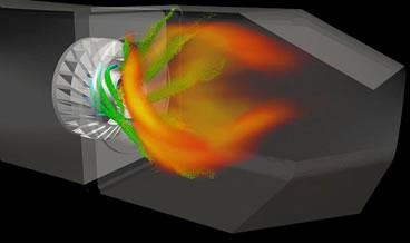 Simulation Cedre de l’écoulement réactif diphasique dans la chambre de combustion TLC (Towards Lean Combustion). Prévision des NOx à moins de 10% et prédiction correcte de la topologie du champ de suies.