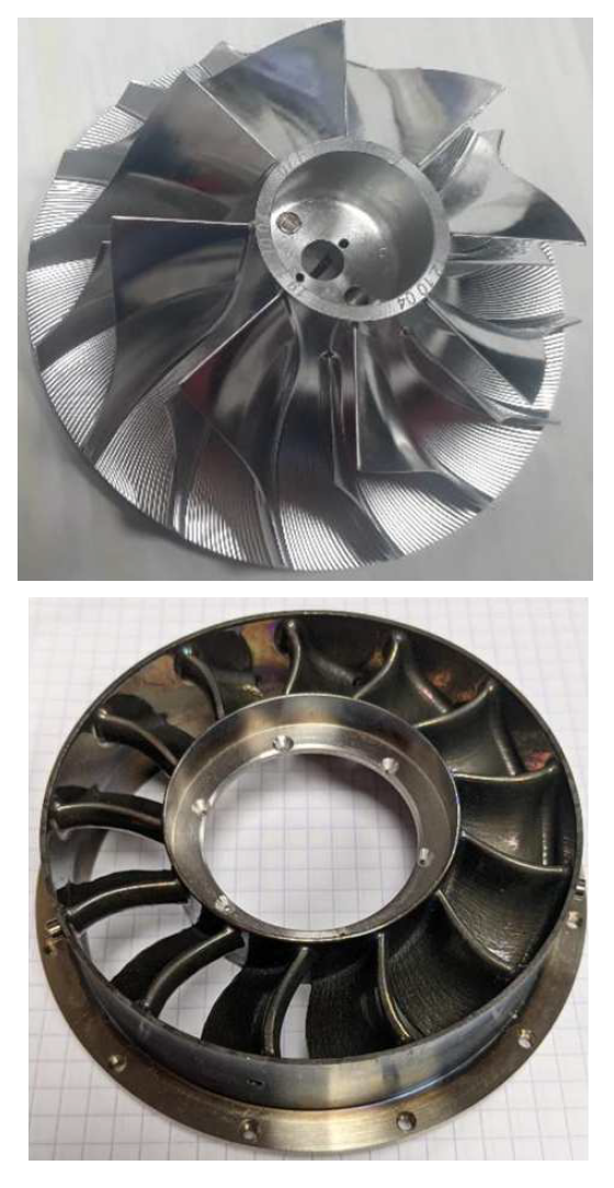 Exemples de prototypes de roue du compresseur centrifuge et du distributeur de turbine