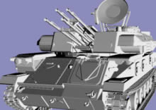 Modèle de véhicule militaire, cible potentielle, avec ses propriétés physiques de diffraction des ondes électromagnatiques