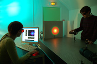 Dispositif expérimental installé pour l'étude de la propagation filamentaire des lasers femtoseconde en atmosphère turbulente.