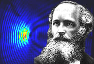 James Clerk Maxwell. Il a notamment démontré que les champs électriques et magnétiques se propagent dans l'espace sous forme d'un onde. En fond, champ électromagnétique dans une antenne hyperbolique. 